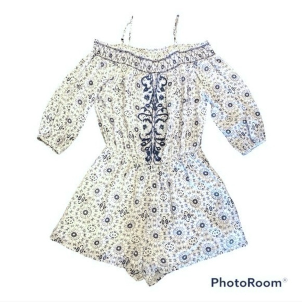 Skies are Blue smocked off shoulder embroidered floral romper medium